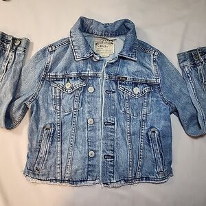 Polo Ralph Lauren Jacket Girls  8 Blue Jean Denim Spell Out Logo Cropped Preppy